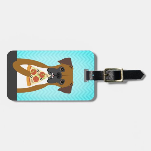 Boxer Dog Eating Slice of Pizza Bagagelabel (Voorkant horizontaal)