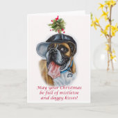Boxer Dog en Mistletoe-kerstkunst Kaart (Gele Bloem)