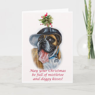 Boxer Dog en Mistletoe-kerstkunst Kaart