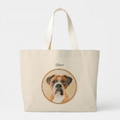 Boxer Dog Fawn Schilderij Uncropped Ear Schattigee Grote Tote Bag (Achterkant)
