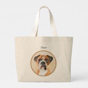 Boxer Dog Fawn Schilderij Uncropped Ear Schattigee Grote Tote Bag