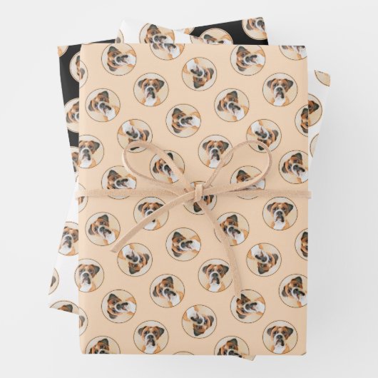 Boxer Dog Fawn Schilderij Uncropped Ear Schattigee Inpakpapier Vel (In situ)