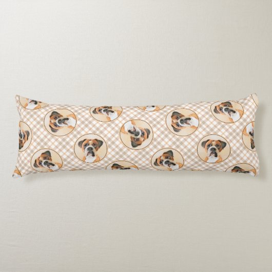 Boxer Dog Fawn Schilderij Uncropped Ear Schattigee Lichaamskussen (Voorkant)