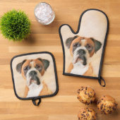 Boxer Dog Fawn Schilderij Uncropped Ear Schattigee Ovenwant & Pannenlap Set (Top down)