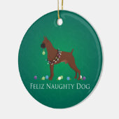 Boxer Dog Feliz Naughty Dog-kerstontwerp Keramisch Ornament (Links)