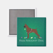 Boxer Dog Feliz Naughty Dog-kerstontwerp Magneet (Voorkant / Achterkant)