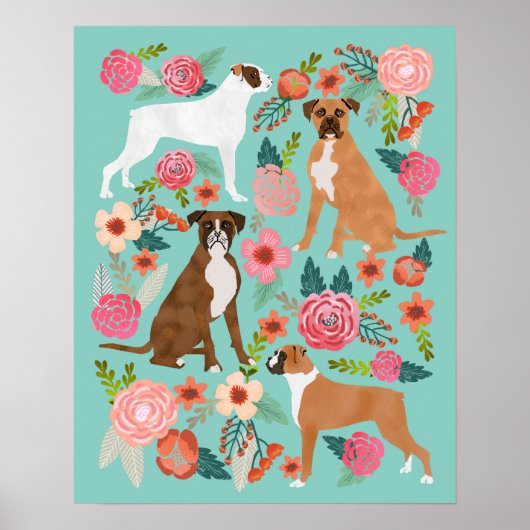 Boxer Dog Floral Art Print (Voorkant)