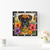 Boxer Dog Floral Butterfly Vierkante Klok (Huis)