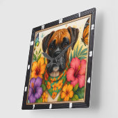 Boxer Dog Floral Butterfly Vierkante Klok (Hoek)