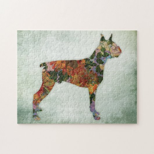 Boxer Dog Floral over Groen Legpuzzel (Horizontaal)