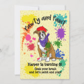 Boxer Dog Fun Art Birthday Party Invitation Kaart (Voorkant)
