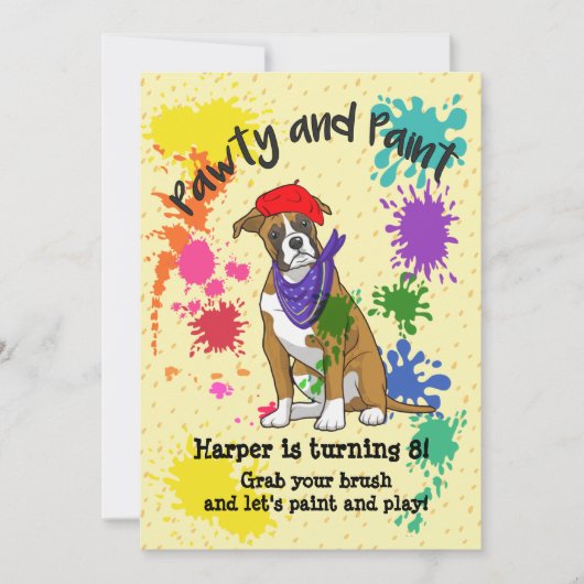 Boxer Dog Fun Art Birthday Party Invitation Kaart (Voorkant)