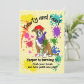 Boxer Dog Fun Art Birthday Party Invitation Kaart (Staand voorkant)