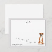 Boxer Dog Gray Border Monogram Jouw naam Aangepast Notitiekaartje (Voorkant / Achterkant)
