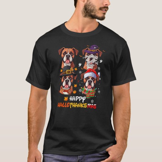 Boxer Dog Hallothanksmas Halloween Thanksgiving Xm T-shirt (Voorkant)