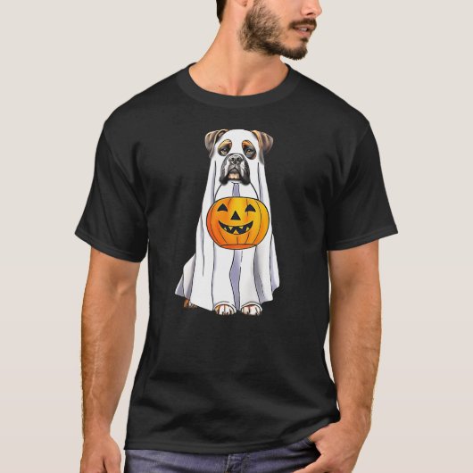 Boxer Dog Halloween Funny Ghost Costume with Pumpk T-shirt (Voorkant)