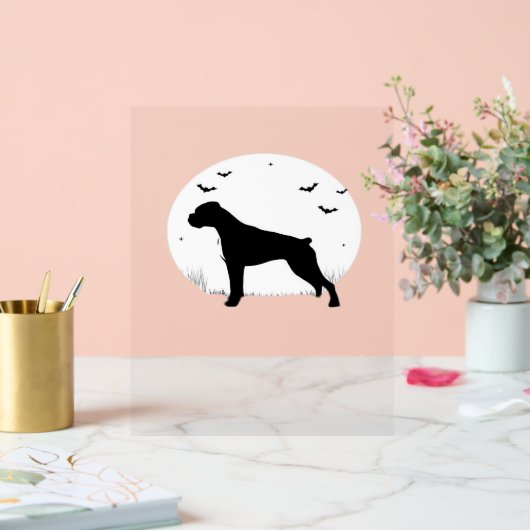 Boxer Dog - Halloween Moon Silhouette Classic T-SH Acryl Bord (Huwelijk)