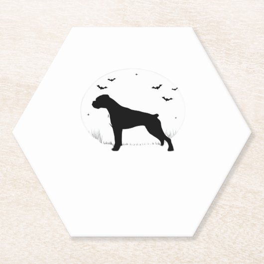 Boxer Dog - Halloween Moon Silhouette Classic T-SH Kartonnen Onderzetters (Voorkant)