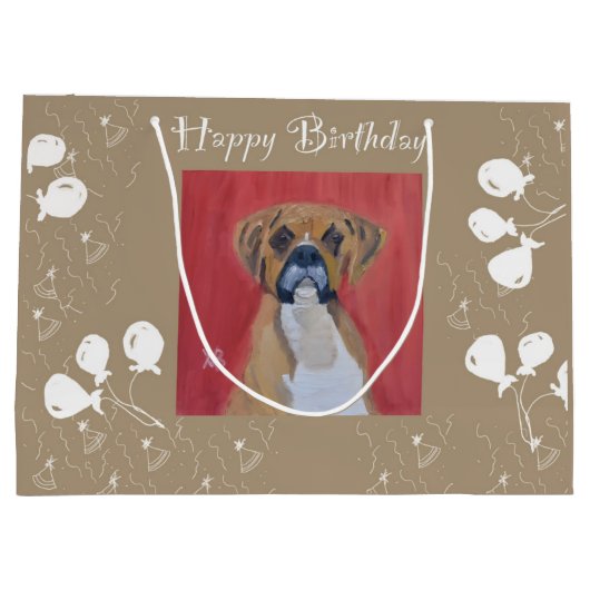 Boxer Dog Happy Birthday Groot Cadeauzakje (Achterkant)