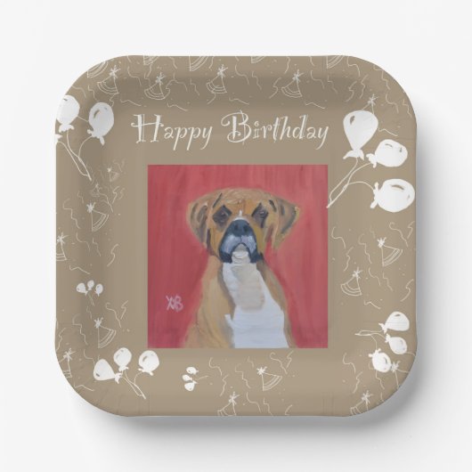 Boxer Dog Happy Birthday Paper Borden Papieren Bordje (Voorkant)