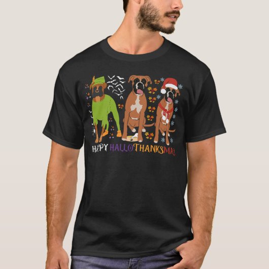 Boxer Dog Happy Hallothanksmas Xmas Dog Lover T-shirt (Voorkant)