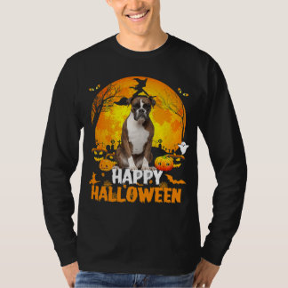 Boxer Dog Happy Halloween Day met Moon Pumpkin T-shirt