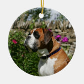 Boxer Dog in de bloemen Keramisch Ornament (Voorkant)