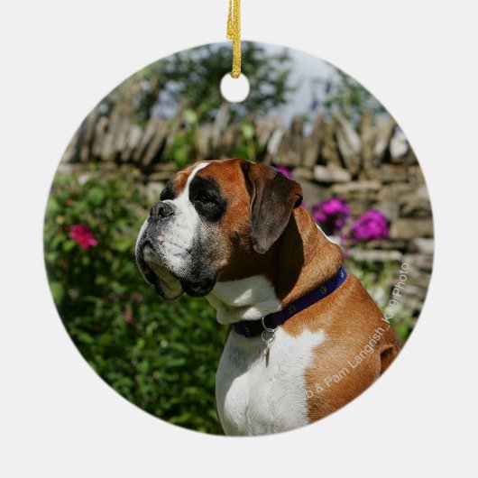 Boxer Dog in de bloemen Keramisch Ornament (Achterkant)