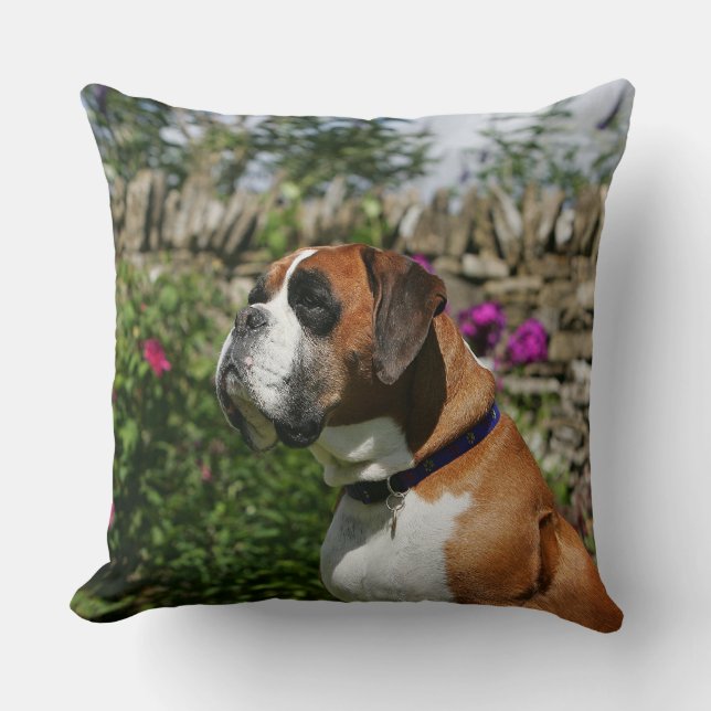 Boxer Dog in de bloemen Kussen (Voorkant)