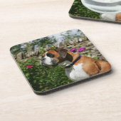 Boxer Dog in de bloemen Onderzetter (Linkerzijde)