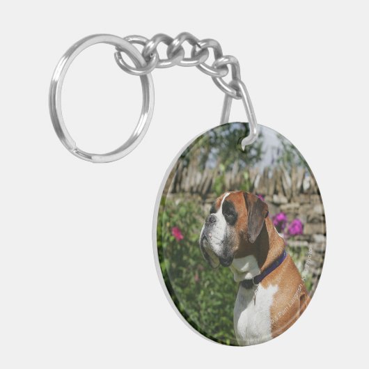 Boxer Dog in de bloemen Sleutelhanger (Voorkant Links)