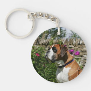 Boxer Dog in de bloemen Sleutelhanger