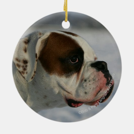 Boxer Dog in de sneeuw Keramisch Ornament (Achterkant)