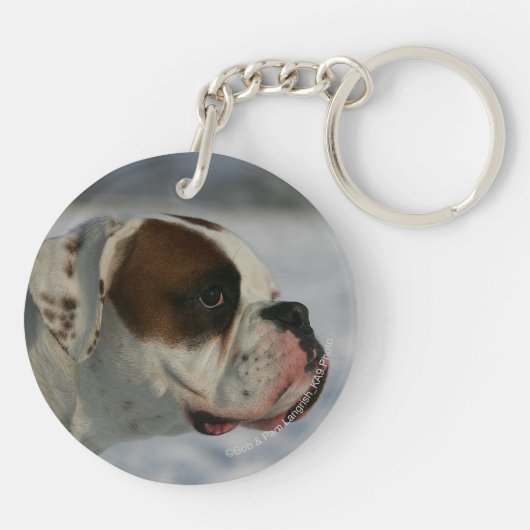 Boxer Dog in de sneeuw Sleutelhanger (Achterkant)
