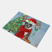 Boxer Dog in sneeuw met kerstcadeaus Deurmat (Schuin)