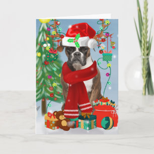 Boxer Dog in sneeuw met kerstcadeaus Kaart