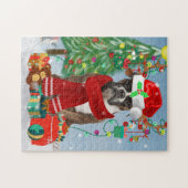 Boxer Dog in sneeuw met kerstcadeaus Legpuzzel (Horizontaal)
