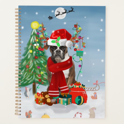 Boxer Dog in sneeuw met kerstcadeaus Planner (Voorkant)