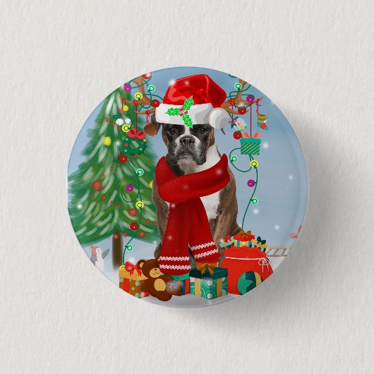 Boxer Dog in sneeuw met kerstcadeaus Ronde Button 3,2 Cm (Voorkant)