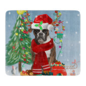 Boxer Dog in sneeuw met kerstcadeaus Snijplank (Voorkant)