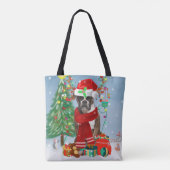 Boxer Dog in sneeuw met kerstcadeaus Tote Bag (Achterkant)