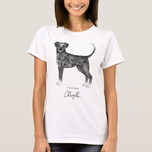 Boxer Dog in zwart-wit Ik hou van mijn naam en voo T-shirt (Voorkant)