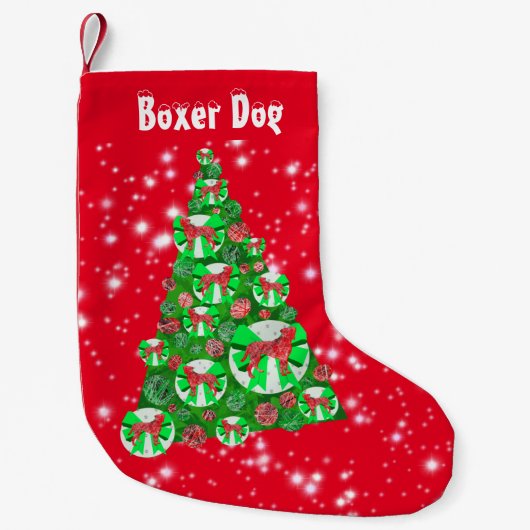 Boxer Dog-kerstboom Groene Bow Rood Kleine Kerstsok (Voorkant)