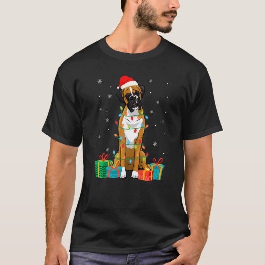 Boxer Dog-kerstboom lampjes T-shirt (Voorkant)