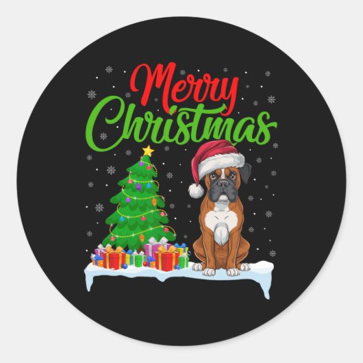 Boxer Dog kerstboomverlichting Funny Xmas Boxer D Ronde Sticker (Voorkant)