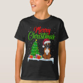 Boxer Dog kerstboomverlichting Funny Xmas Boxer D T-shirt (Voorkant)