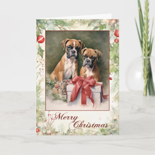 Boxer Dog Kerstmis Feestdagen Kaart (Voorkant)