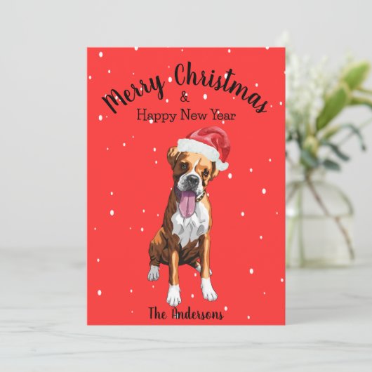 Boxer Dog Kerstmis Feestdagenkaart (Staand voorkant)