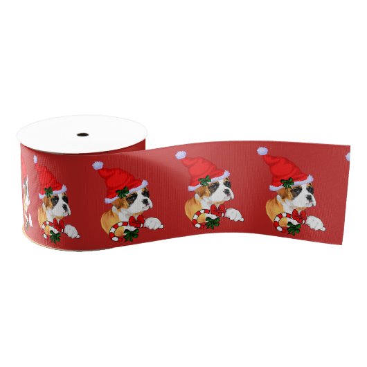 Boxer Dog Kerstmis Grosgrain Lint (Spoel)