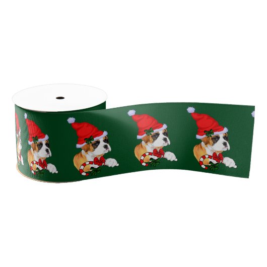 Boxer Dog Kerstmis Grosgrain Lint (Spoel)